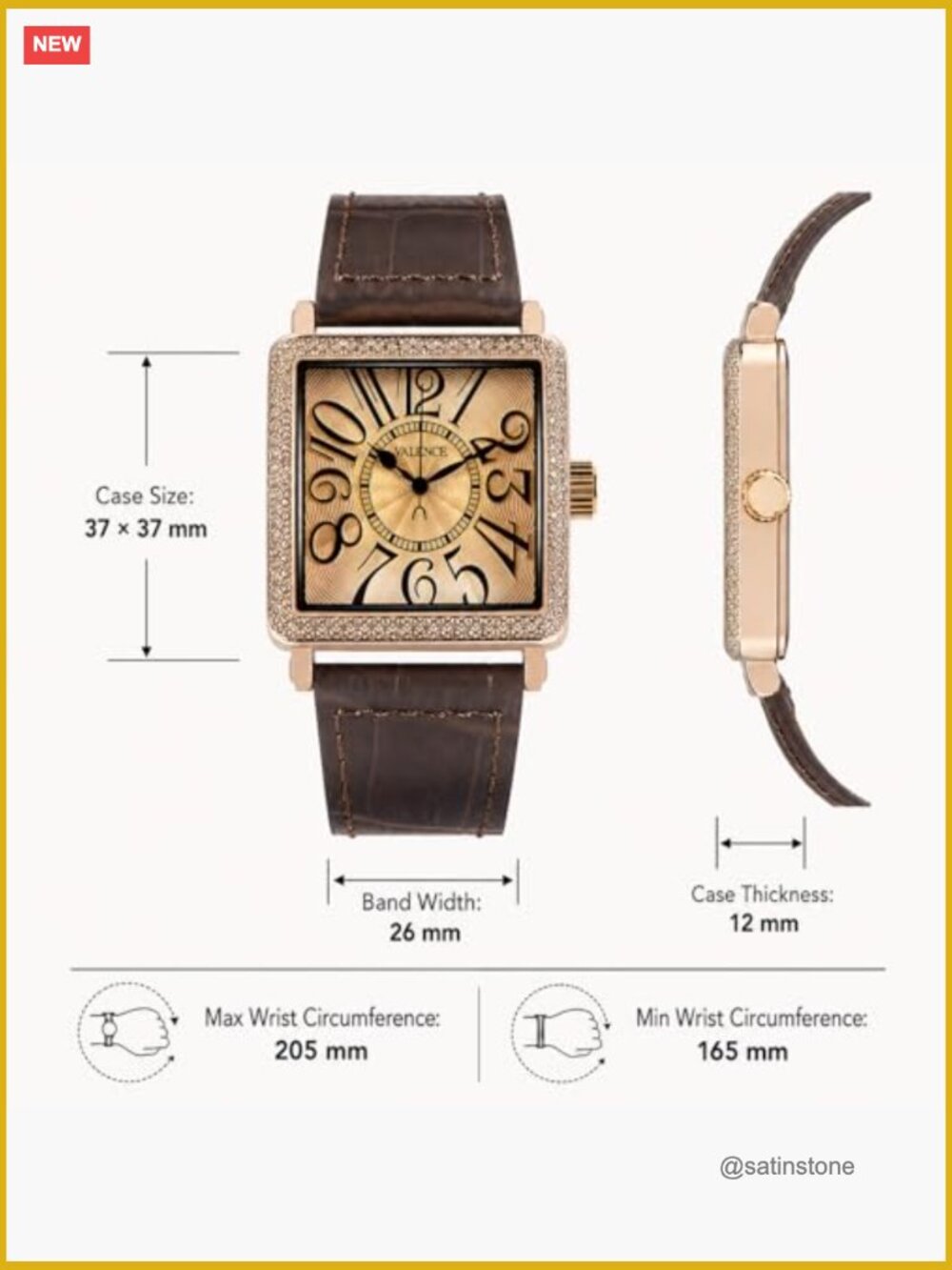 Vintage Square Watch with Genuine Leather Band, Japanese Quartz Movement, 30M - Picture 4 of 7